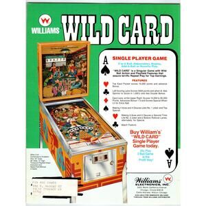 Wild Card Pinball Machine FLYER Original 1977 Retro Game Art 8.5" x 11" Vintage